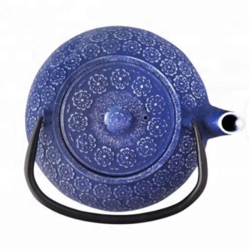 Żeliwny Imbryk, dzbanek 1000ml (niebieski z motywem kwiatu)